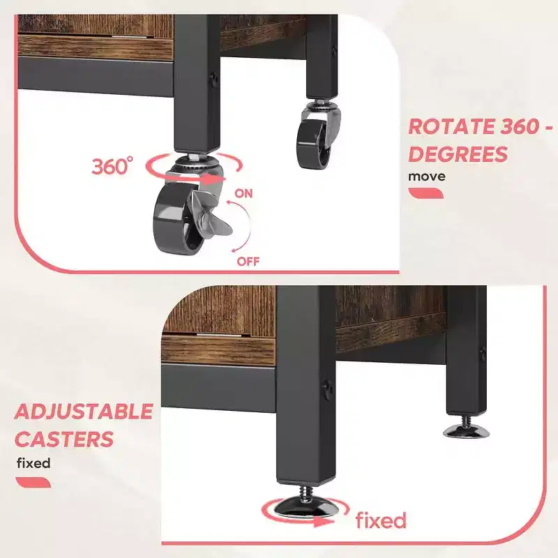 Height-Adjustable Microwave Stand Baker's Rack with Cabinet, Hooks & Wheels, Kitchen Storage