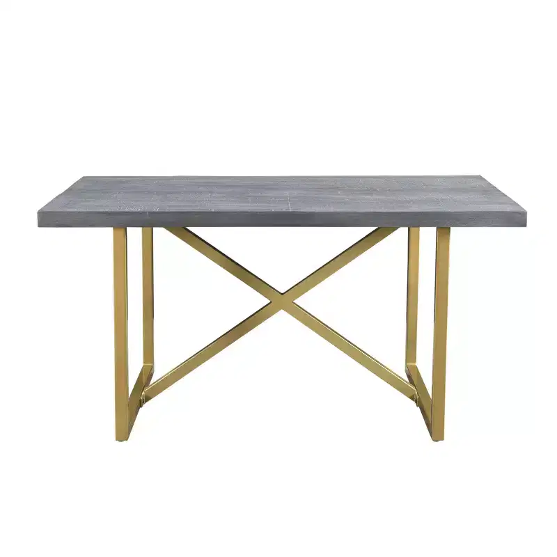 60 in Mango Wood Rectangular Dining Table, Gray and Gold Finish, Seats 4, 59x35x30 in