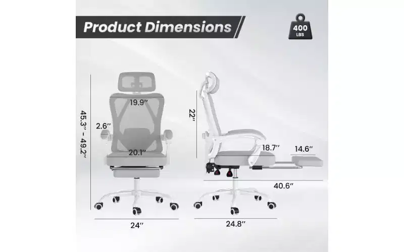 Ergonomic High-Back Mesh Office Chair with Footrest, Headrest & Adjustable Lumbar Support, 350 lbs