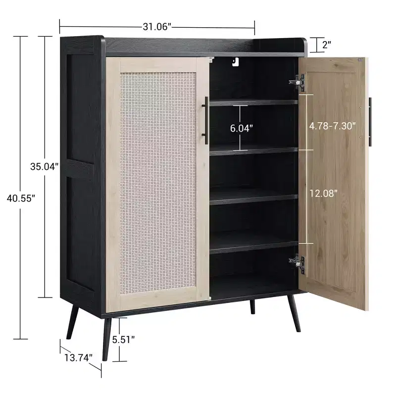 COZONY 5-Tier Rattan Shoe Cabinet with Adjustable Shelves & Metal Legs, Farmhouse Entryway Organizer