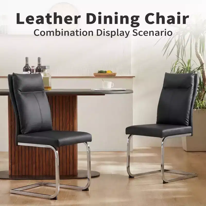 GDFStudio Olaf Modern Faux Leather Dining Chair with C-Shaped Chrome Base (Set of 2)