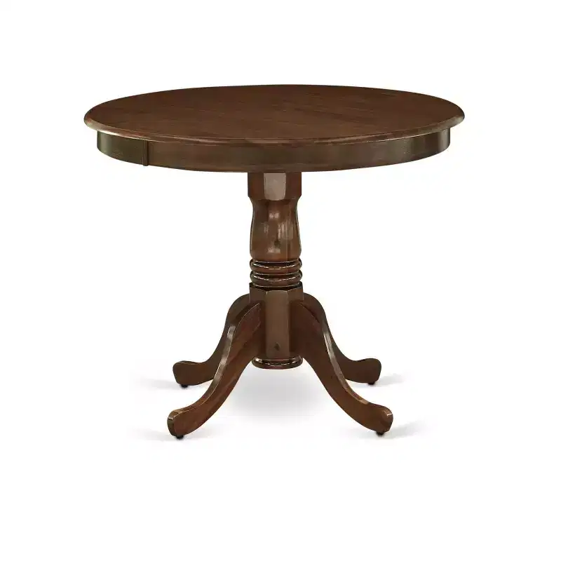 HomeStock 3-Piece Antique Walnut Finish Solid Wood Top - Round Upholstered Dining Room Set - Seats 4