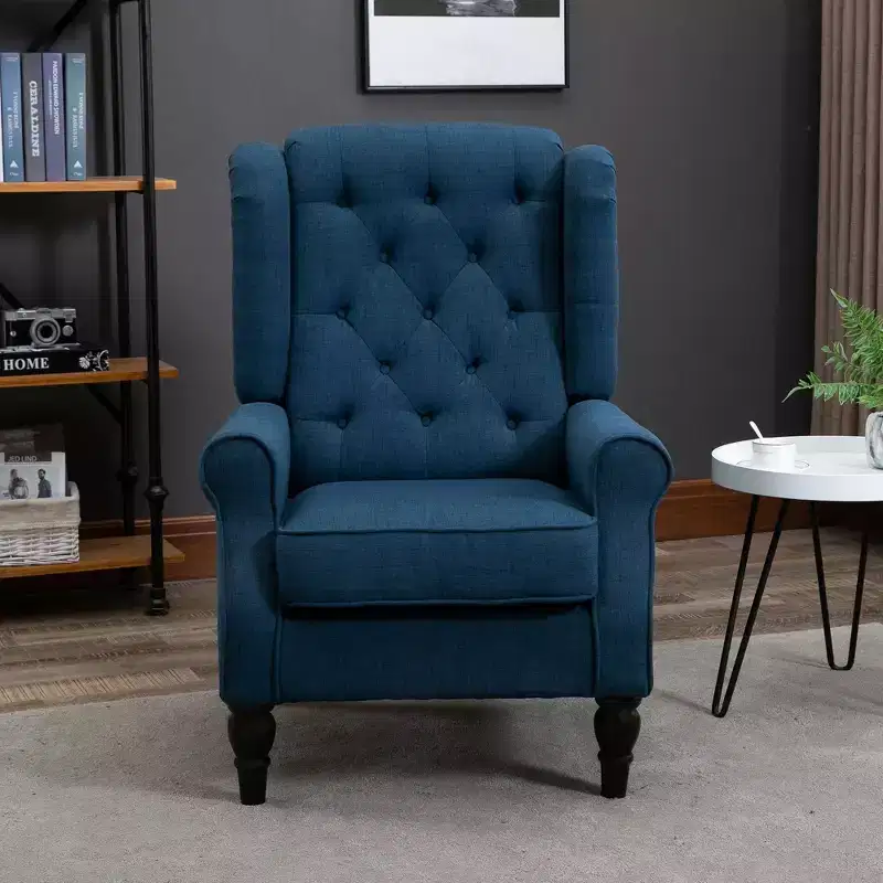 Okak Accent Chair Button-Tufted Living Room Chair with Upholstered Rounded Cushion High Wingback Armchair with Wood Legs for Lounge Bedroom
