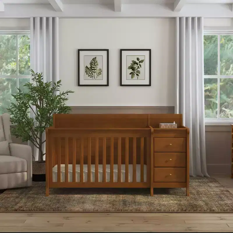 4-in-1 Convertible Crib & Changer Combo – Chestnut / Espresso / Grey / White, Single