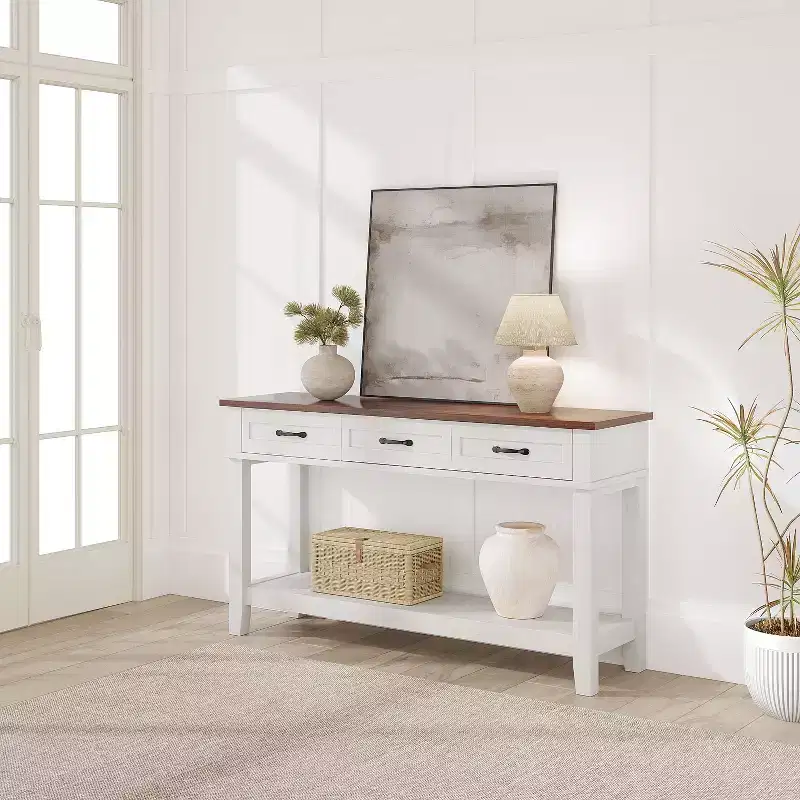 Entryway Table, Console Table with Storage Drawers, 3 Tier Farmhouse Wooden Sofa Table, Hallway Table for Entryway, Living Room