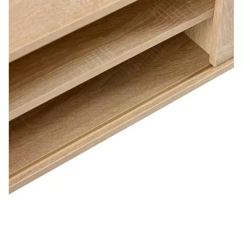 Solid Wood+MDF Rattan TV Cabinet, Double Sliding Doors, Adjustable Shelf, Solid Wood Legs
