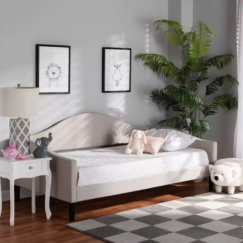 Twin Milligan Upholstered and Wood Daybed - Baxton Studio