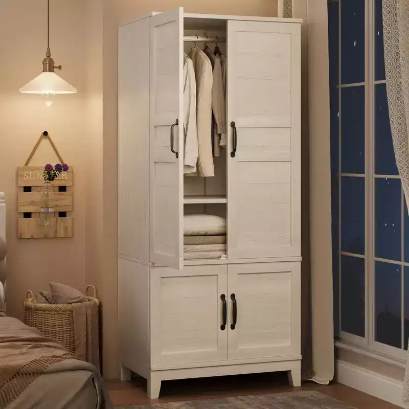 Armoire Wardrobe Closet with 4 Doors,72 Wooden Wardrobe Cabinet, Freestanding Tall Clothing Armoire Cabinet with Adjustable Shelves