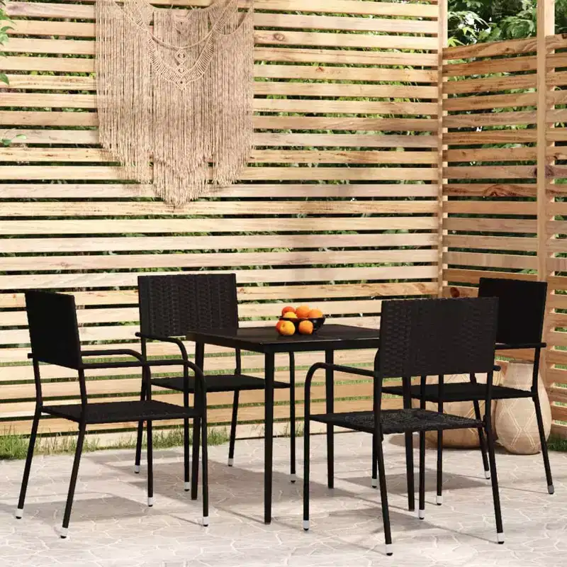 vidaXL Garden Dining Set Black PE Rattan, Powder-Coated Steel, Glass - 31.5 Table Length Black 4