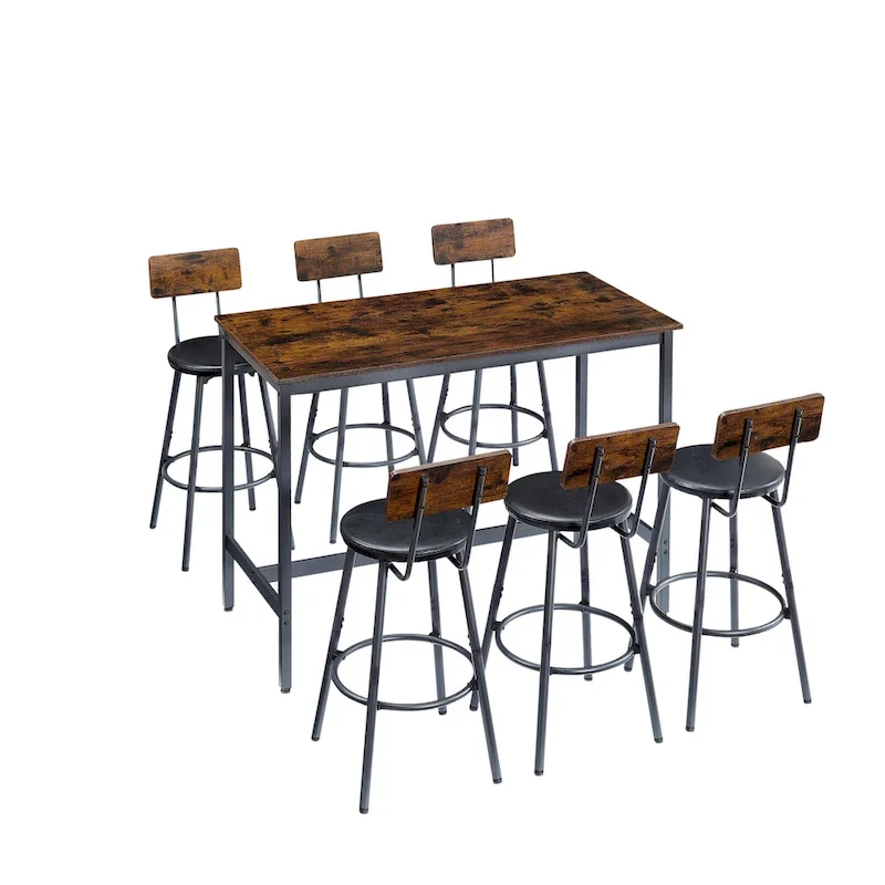 7-Piece Bar Table and Chairs Set with PU Leather Stools