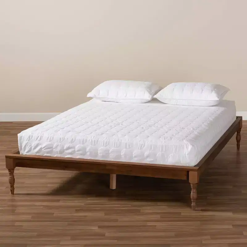 Romy Wood Bed Frame Ash Walnut - Baxton Studio