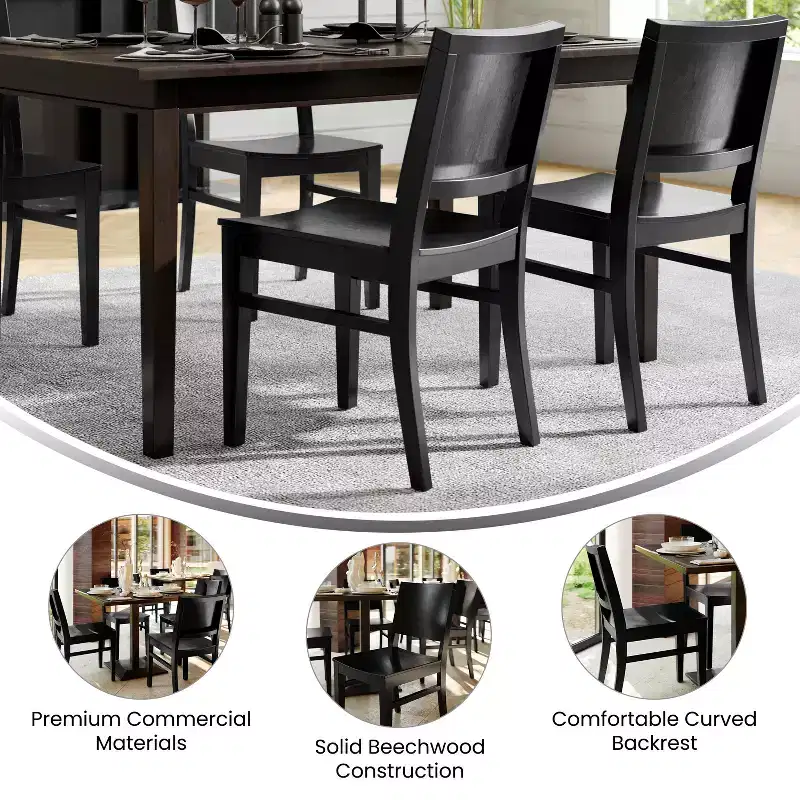 Commercial Grade Solid Beechwood Dining Chairs Set of 2 Curved Backrest 500 lbs