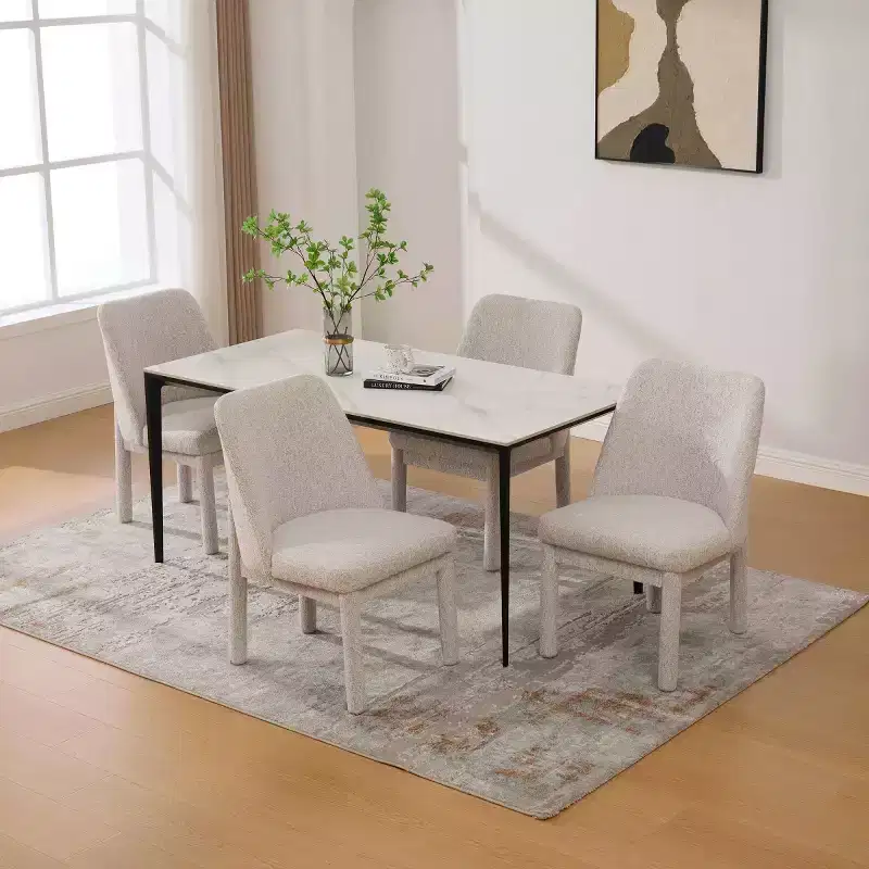 Set of 4 Modern Upholstered Dining Chairs with Curved Backrest, Wood Armless Side Chairs for Dining Room or Kitchen-Panipeachy
