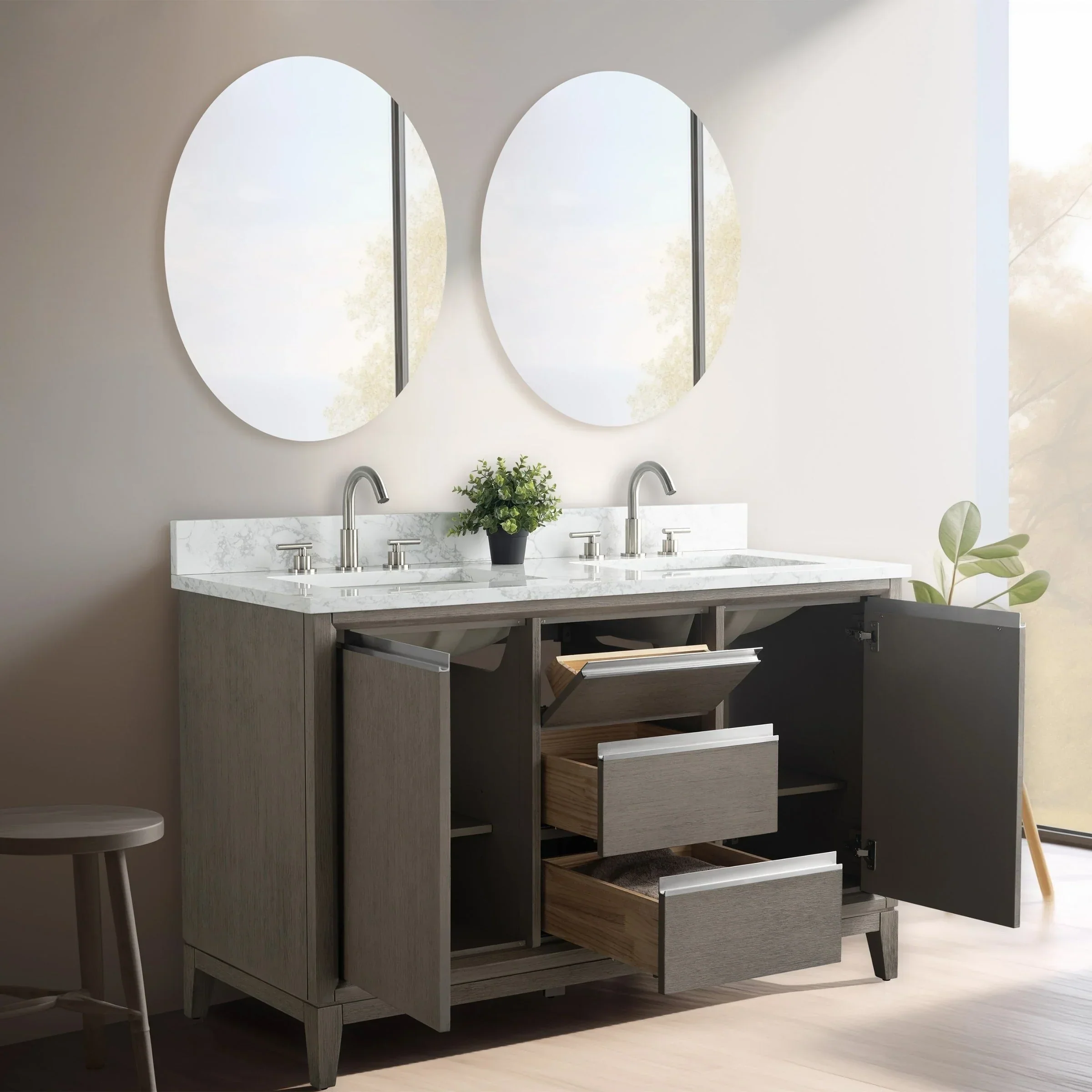 Vanity Art Bathroom Vanity with Ceramic Sink and Engineered Marble Top