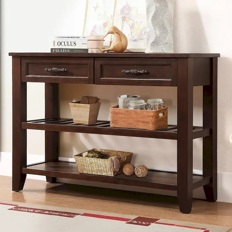 42 Console Sofa Table with Drawers and Tiers Shelves