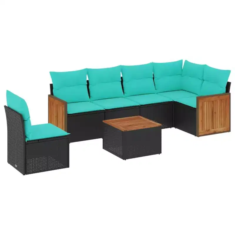 vidaXL Patio Sofa Set Black and Blue PE Rattan Large Modular
