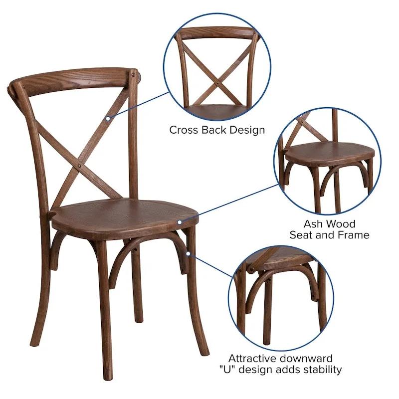 9' x 40 Rustic Folding Farm Table Set with 10 Cross Back Chairs and Cushions