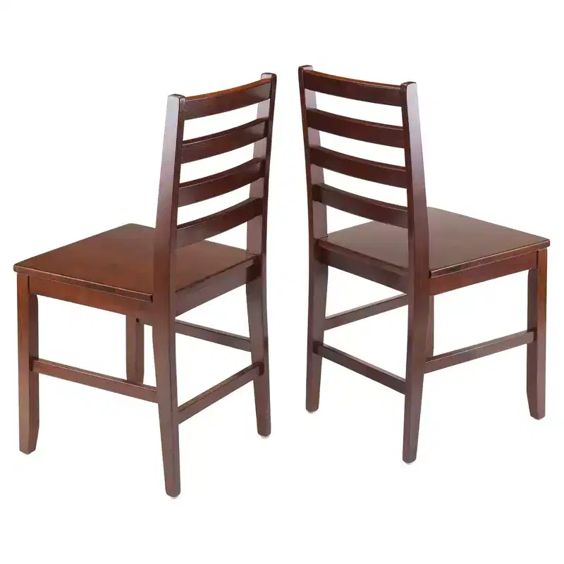 2pc Hamilton Ladder Back Chair - Antique Walnut - Winsome: Hardwood Frame, Non-Upholstered, 220lb Capacity