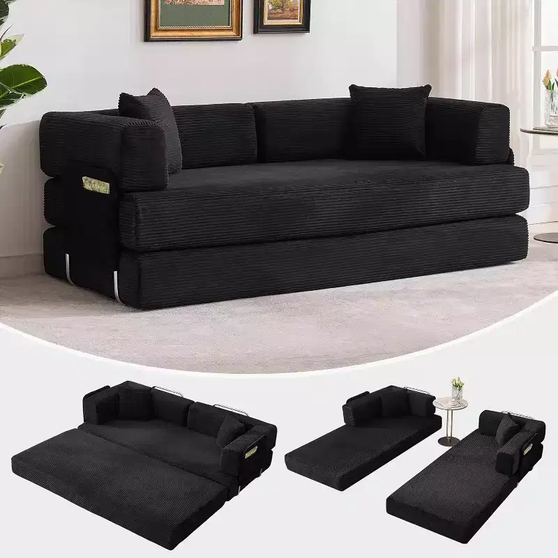 78 Convertible Chaise Lounge Sofa Bed, Corduroy Folding Sleeper Sofa, Oversized Folding Chair, No-Assembly, Modular Couch Bed Lounge Couch