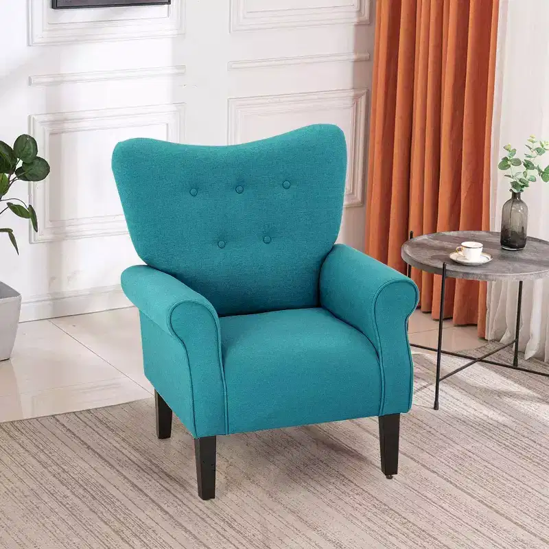 Erommy Mid Century Velvet Tufted Armchair, High Back Accent Chair