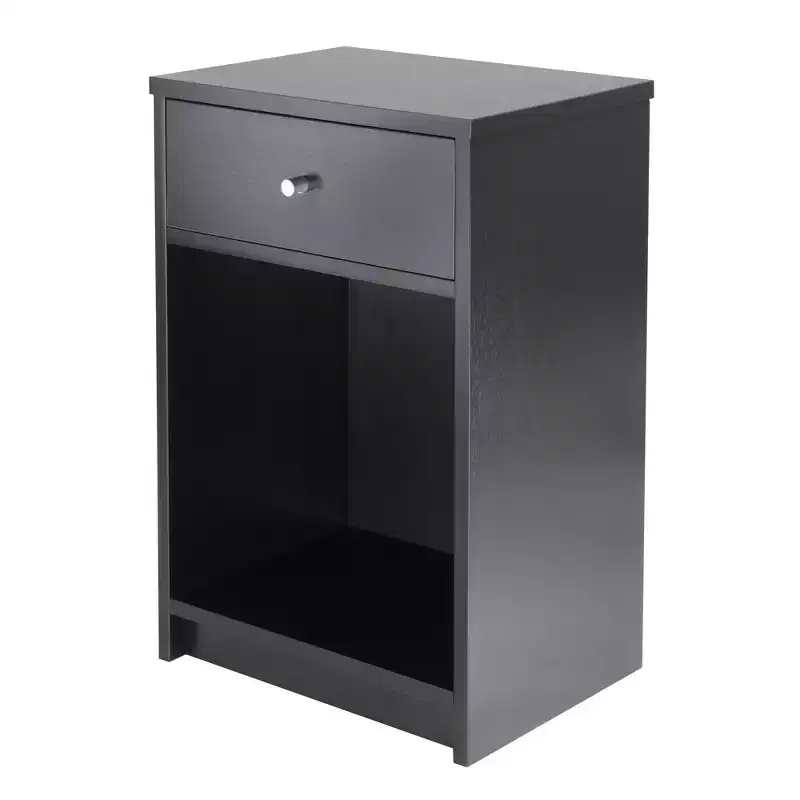Black Single-Drawer Nightstand with Open Shelf - Lacquered Wood Composite