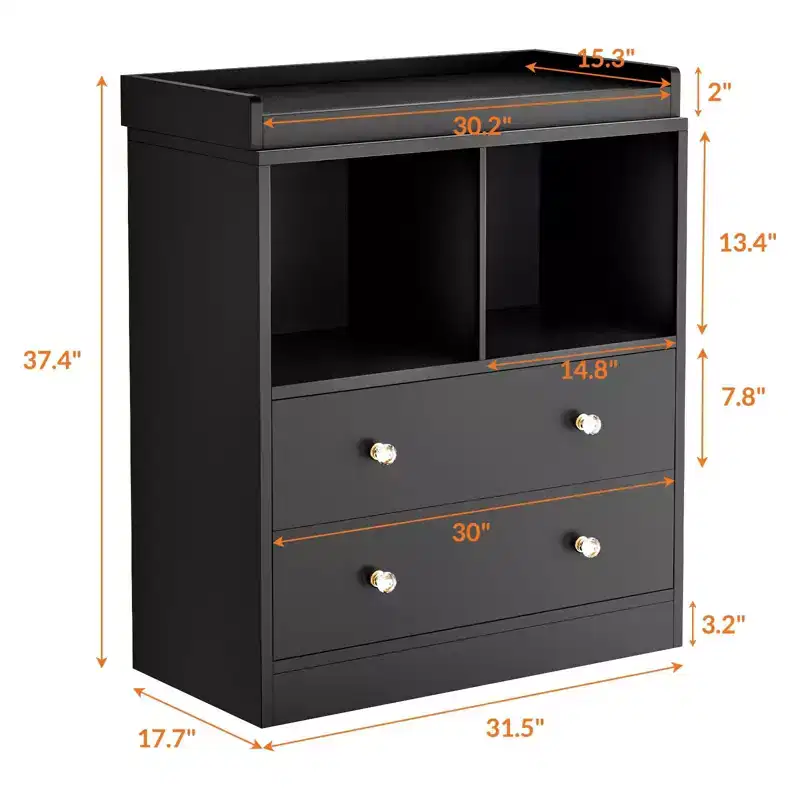 Baby Changing Table, Changing Tablewith Pad, 2 Drawers and 2 Open Compartments for Nursery Room with Modern White Diaper Changing Station, Bedroom
