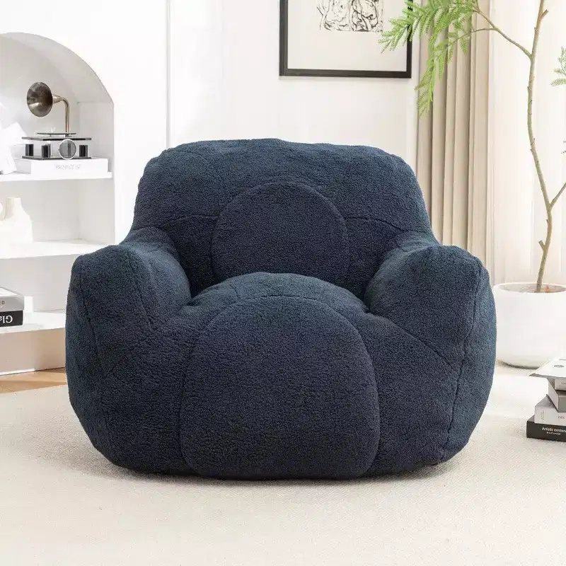 Dark Blue / Dark Gray / Light Blue / White Teddy Fabric Memory Foam Bean Bag Chair – 1 Seat