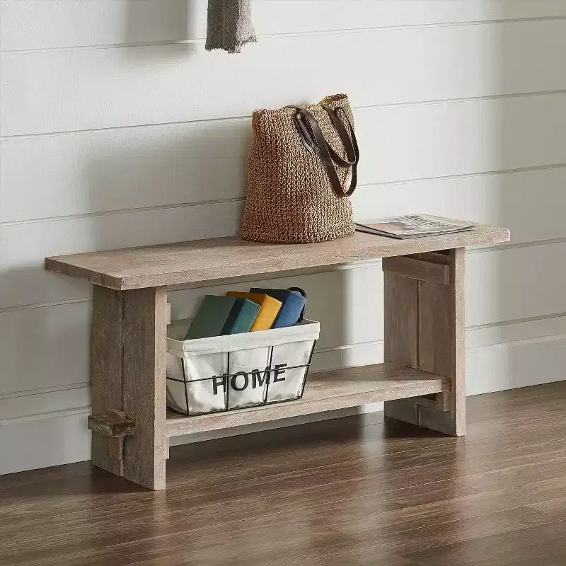 Alaterre Furniture 40" Castleton Mango Wood Bench Driftwood: Solid Rectangular Entryway and Bedroom Storage