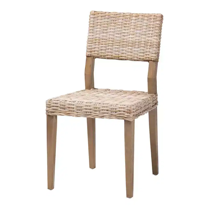 Rattan and Mahogany Wood Dining Chair, Kubu Gray/Rustic Taupe