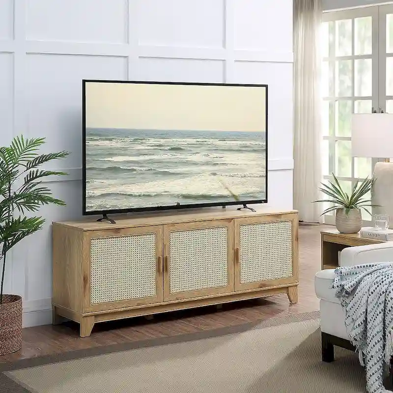 Sheridan 62.99 In. Modern Cane Media Cabinet Console