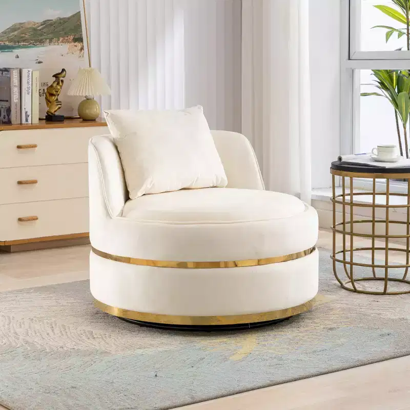360 Swivel Accent Chair, Modern Velvet Upholstered Barrel Chair Oversized Soft Chair with Cushion - HABITRIO