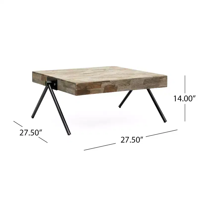 28W Coffee Table Cocktail Table Center Table, Mango Wood, Modern Industrial Design - Merax