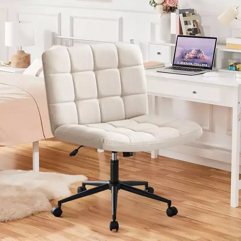 Okak 360 Swivel Home Office Desk Chairs, Armless Computer Chair with Adjustable Height and Wheels, Comfy Chair for Study, Reading Room