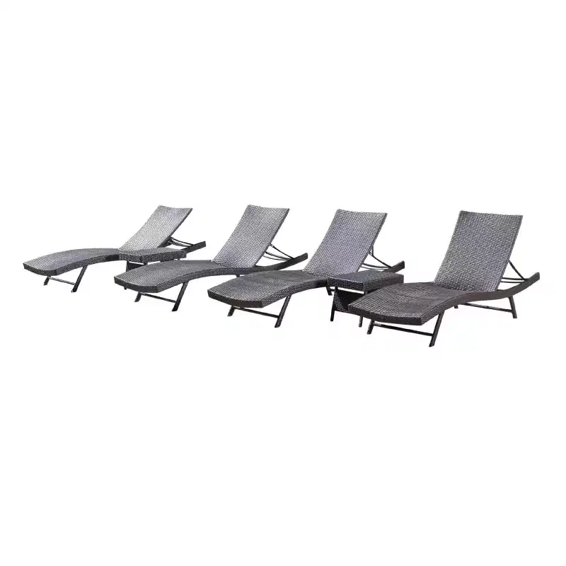 Christopher Knight Home Calvin 6 Piece Outdoor Rattan and Iron Adjustable Chaise Lounges with Foldable Tables