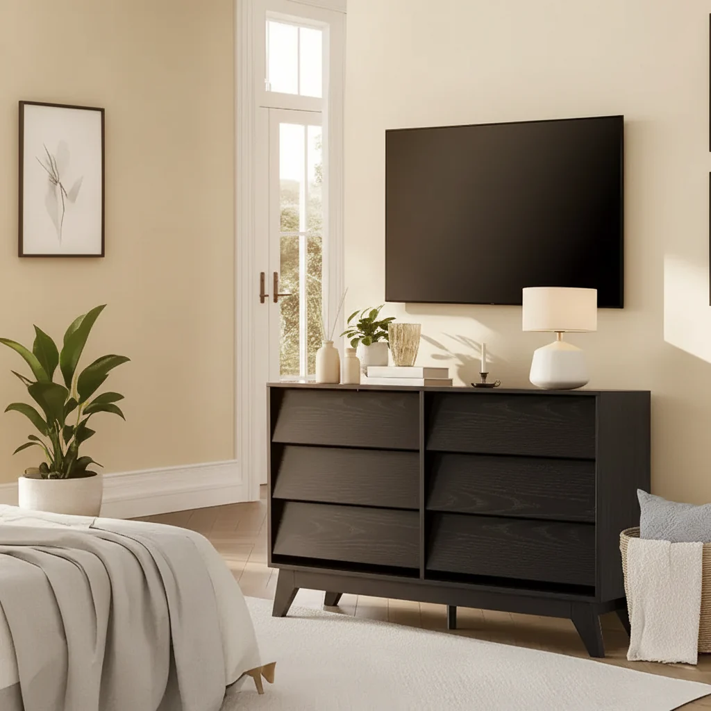 6 Drawer Dresser, Vintage Chest of Drawers with Bevel Design, Modern Dresser TV Stand for Bedroom, Living Room, Entryway and Clo