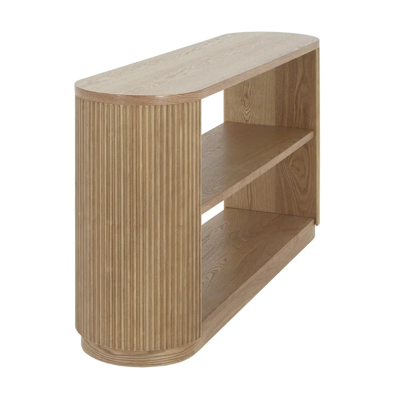 Console Table with Open Shelves and Fluted Wood Veneer