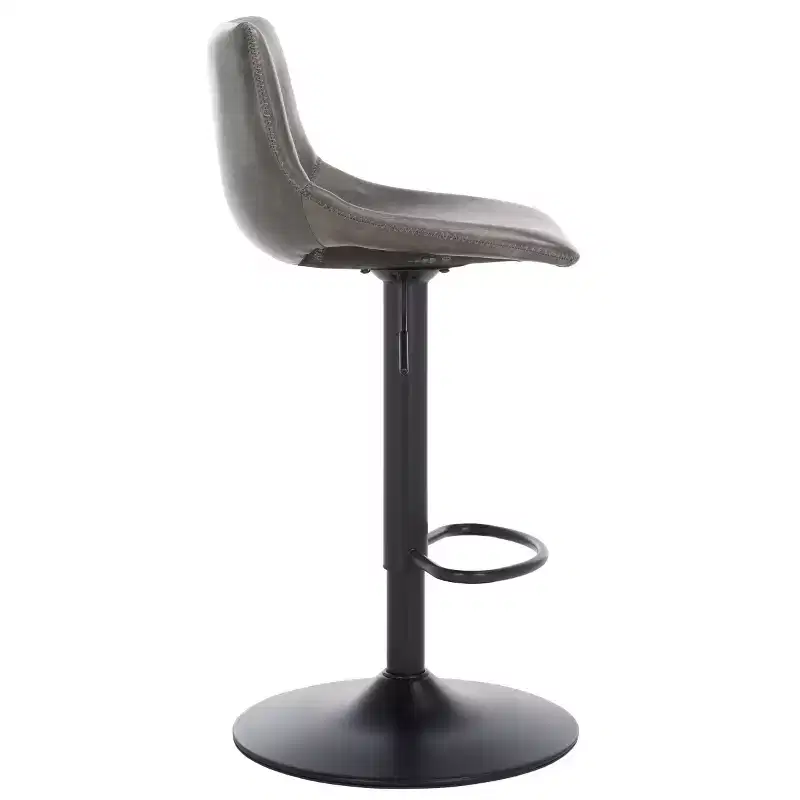 Adjustable Bar Stool, Iron Frame, PU Leather Seat, 360° Swivel, Footrest, 275LBS
