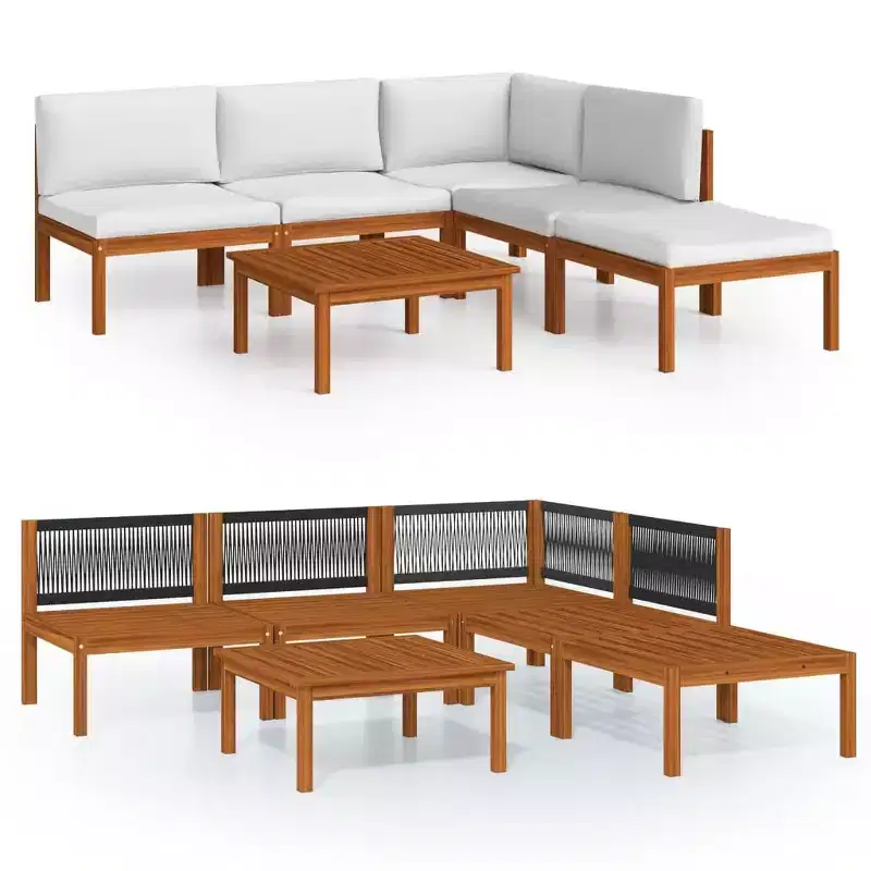 vidaXL Solid Acacia Wood Patio Lounge Set - 6 Pieces Cream Cushions, Rustic Design Weather-Resistant Outdoor Furniture for Garden, Patio, Living Room