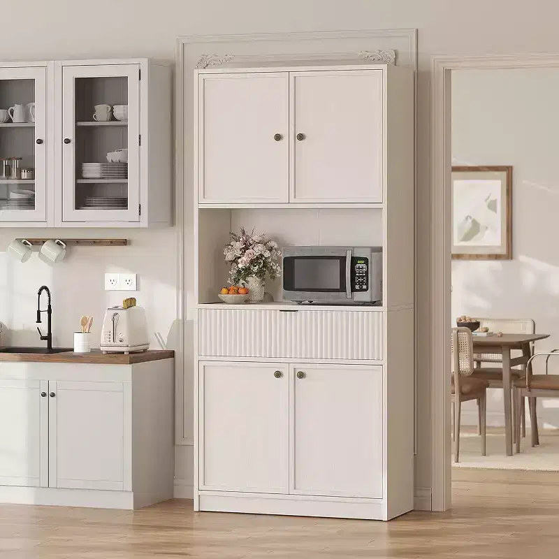 70 Fluted Pantry Cabinet - Storage w/ Countertop, Doors & Drawer for Kitchen & Dining Room