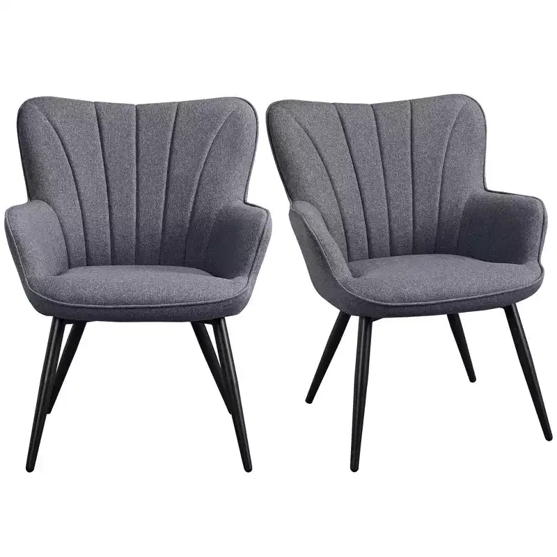 Yaheetech Set of 2 Modern Pleated Curved Back Fabric Accent Chair Living Room Dining Room Bedroom
