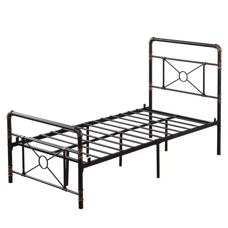Karl Home Twin Size Modern Water Pipe Iron Bed Frame with Cross Design