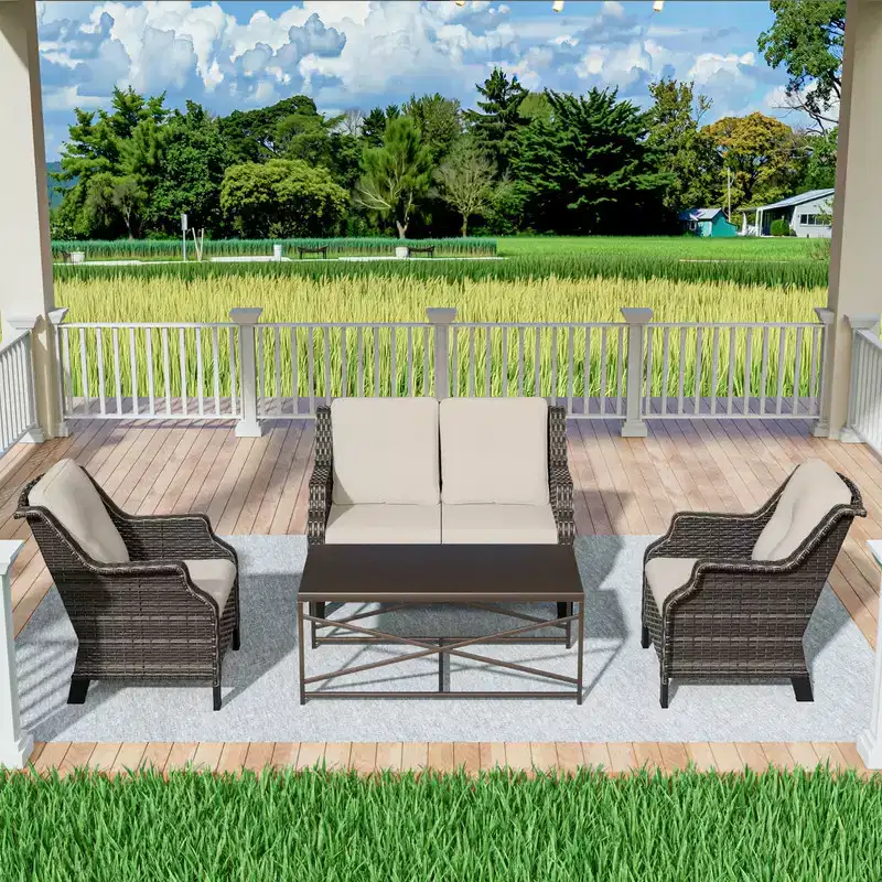 UPTIOT 4-Pieces Wicker Outdoor Patio Furniture Sets