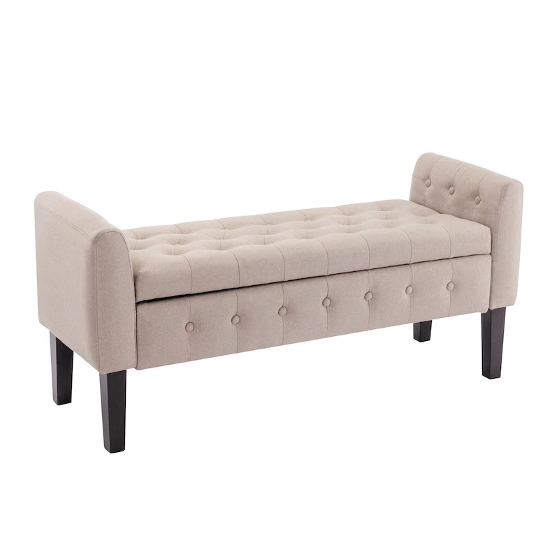 Porthos Home Inari Fabric Flip Top Storage Ottoman Bench with Rubberwood Legs