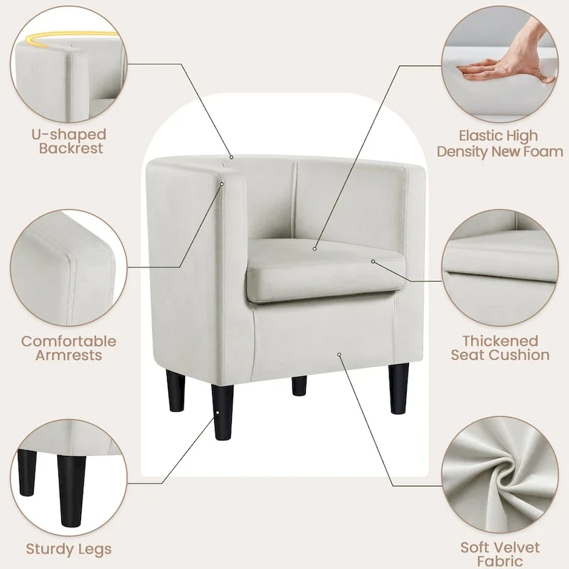 Yaheetech Modern Barrel-shaped Chair Upholstered Velvet Club Chair
