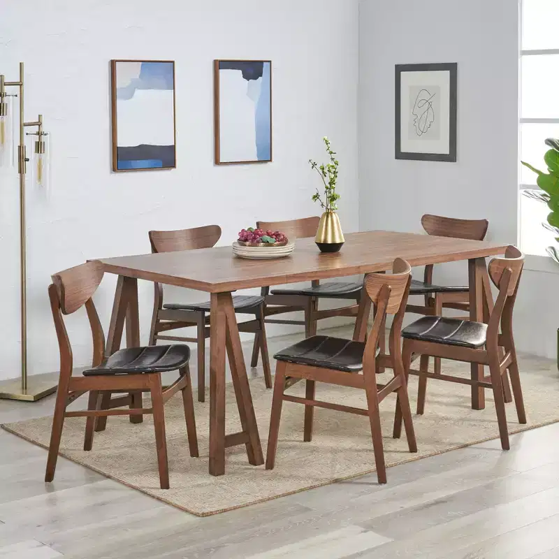 GDFStudio Camilla 7 Pieces Faux Leather Upholstered Rubber Wood Dining Set