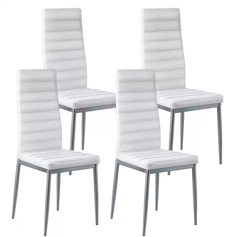 VEVOR Modern Dining Room Accent Chairs Set of 4,Upholstered Leather Side Chair for Dining Tables,Table Chair with Thick Cushions and Metal Legs,White