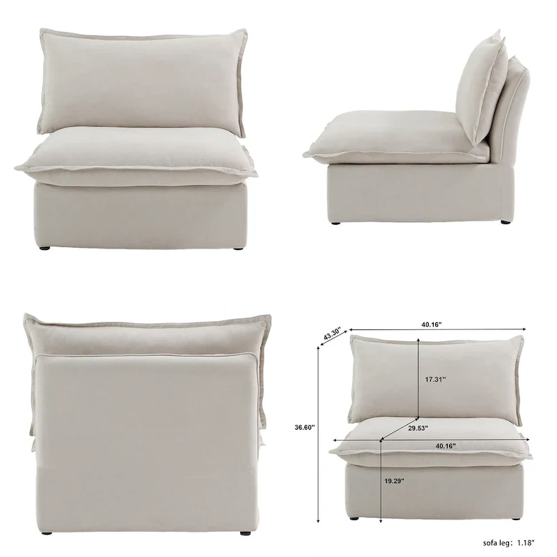 L-shape Linen Sofa Modern Upholstered Sectional Sofa with Ottoman