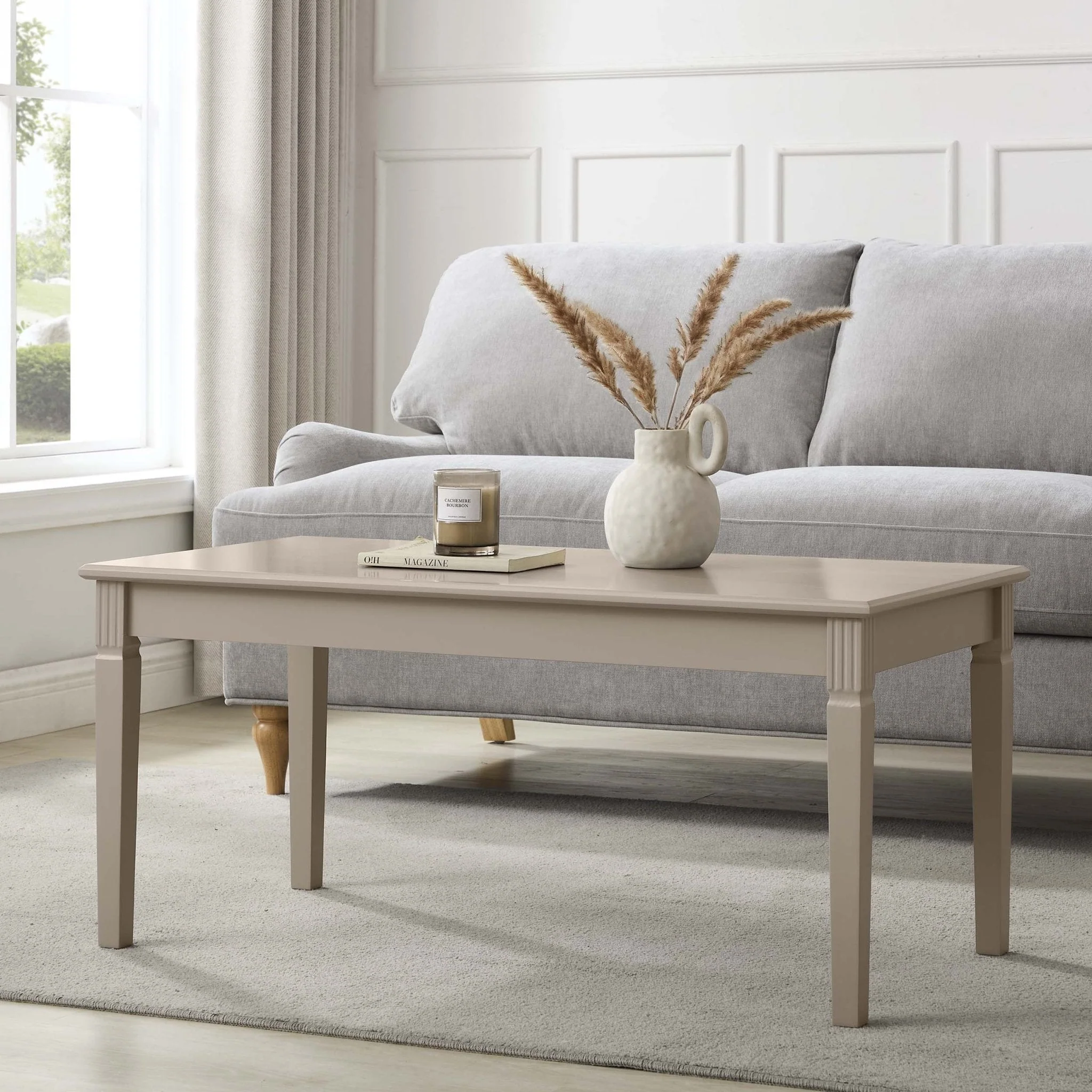 Classic Taupe Painted Coffee Table with Clean Lines for Living Room