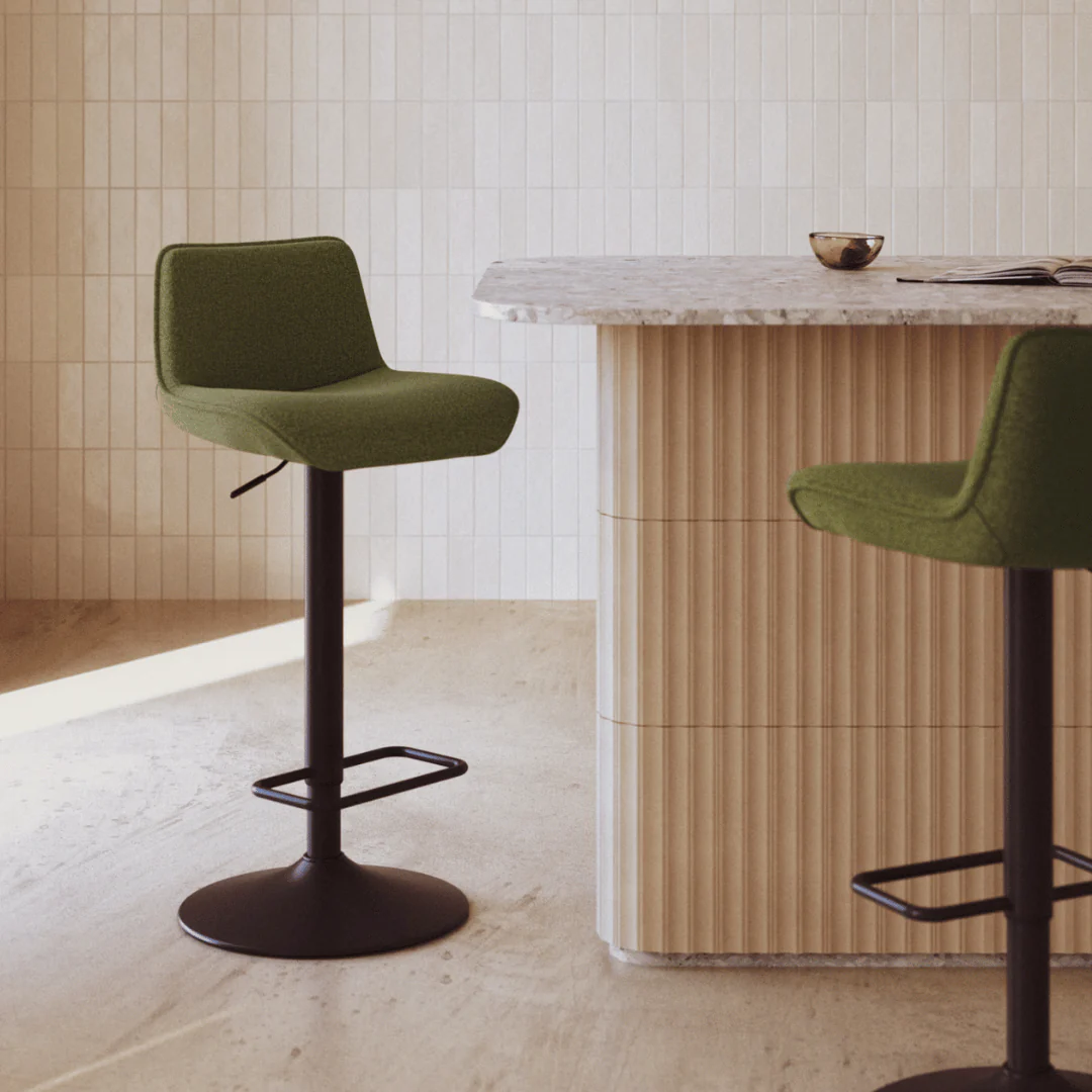 Green Steel Barstool with Upholstered for Kitchen
