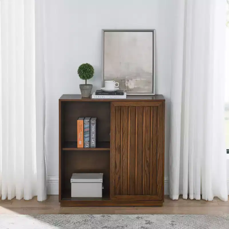 Sideboard Storage Cabinet, Vintage Accent Cabinet with 2 Sliding Doors and Wood Strips, Storage Cabinet for Entryway, Living Room, Hallway
